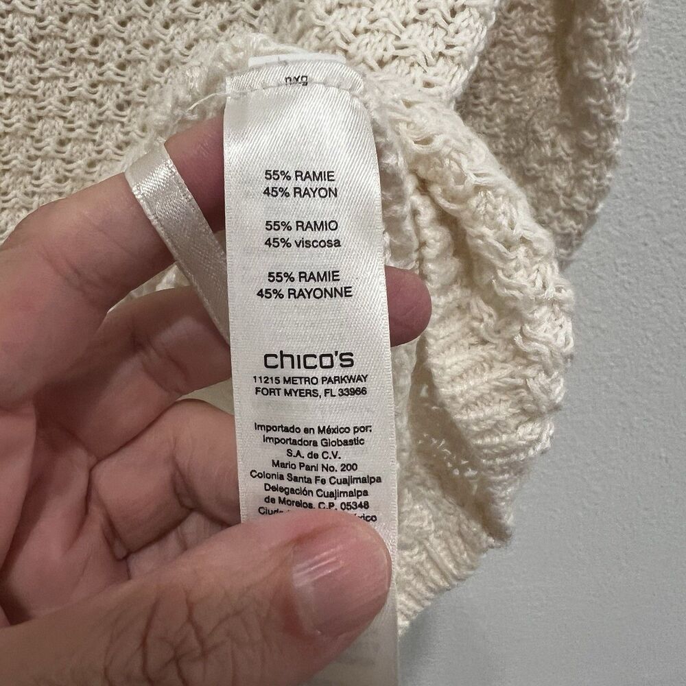 Chicos Womens Open Knit Cream Sweater Sz 1/M Cottagecore Modest Work School Fall - Picture 4 of 7